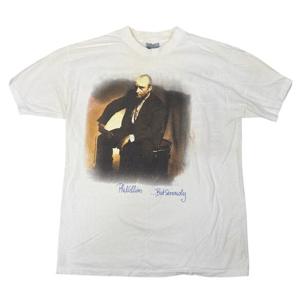 Vintage 1990 Phil Collins …But Seriously World Tour Concert White T-shirt Large - Picture 1 of 5